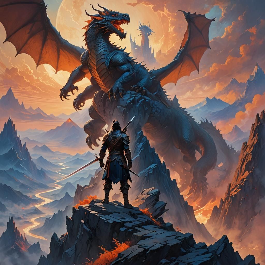 Victorious Warrior with Dragon in Ethereal Dawn