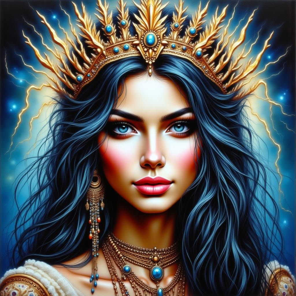 Princess Wears Golden Lightning Crown with Pearls and Gemsto...