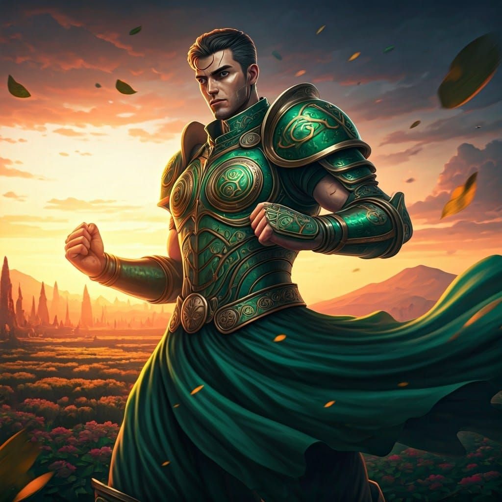 Dashing Celtic Warrior in Vibrant Spring Sunrise