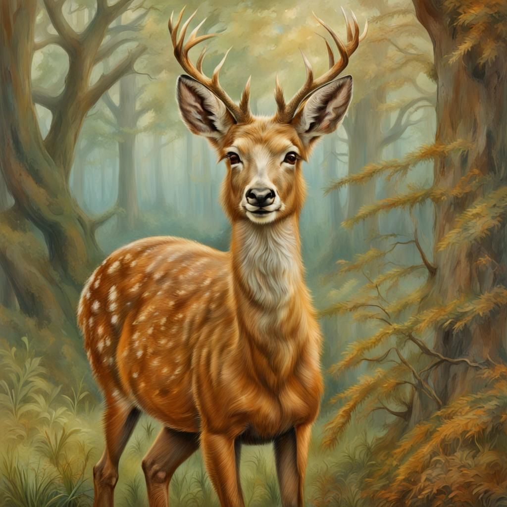 Smiling Roe Deer Hybrid Man in Pre-Raphaelite Style
