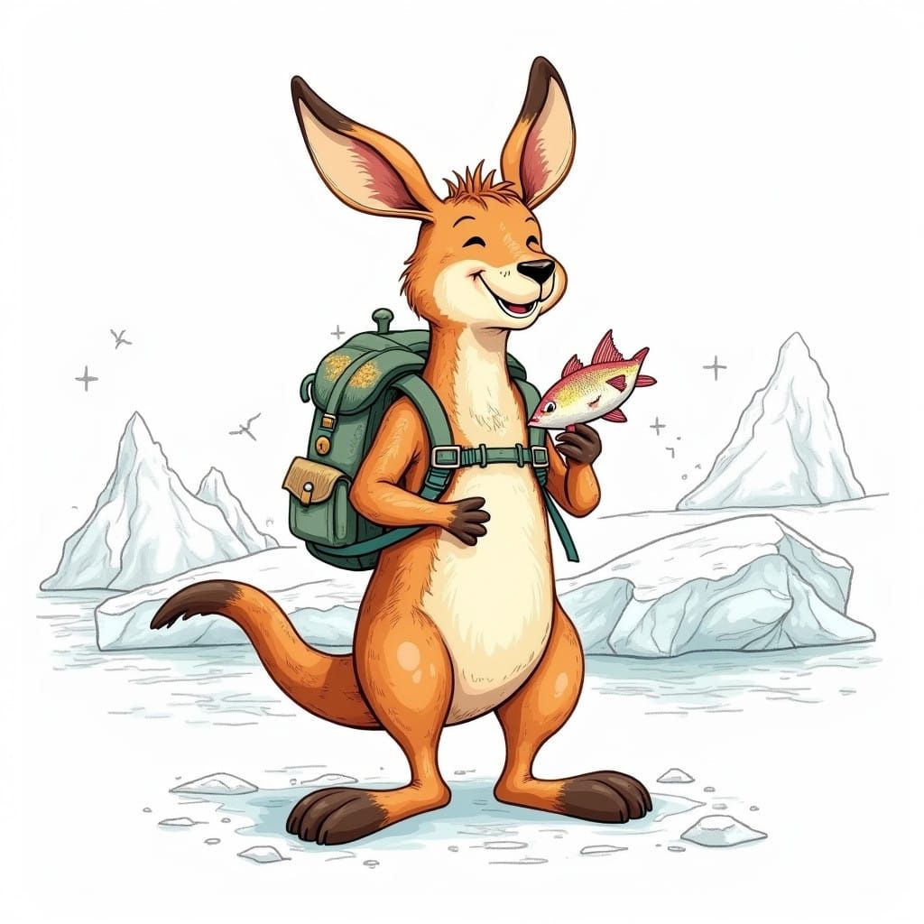 Cheerful Kangaroo Embarks on Arctic Adventure