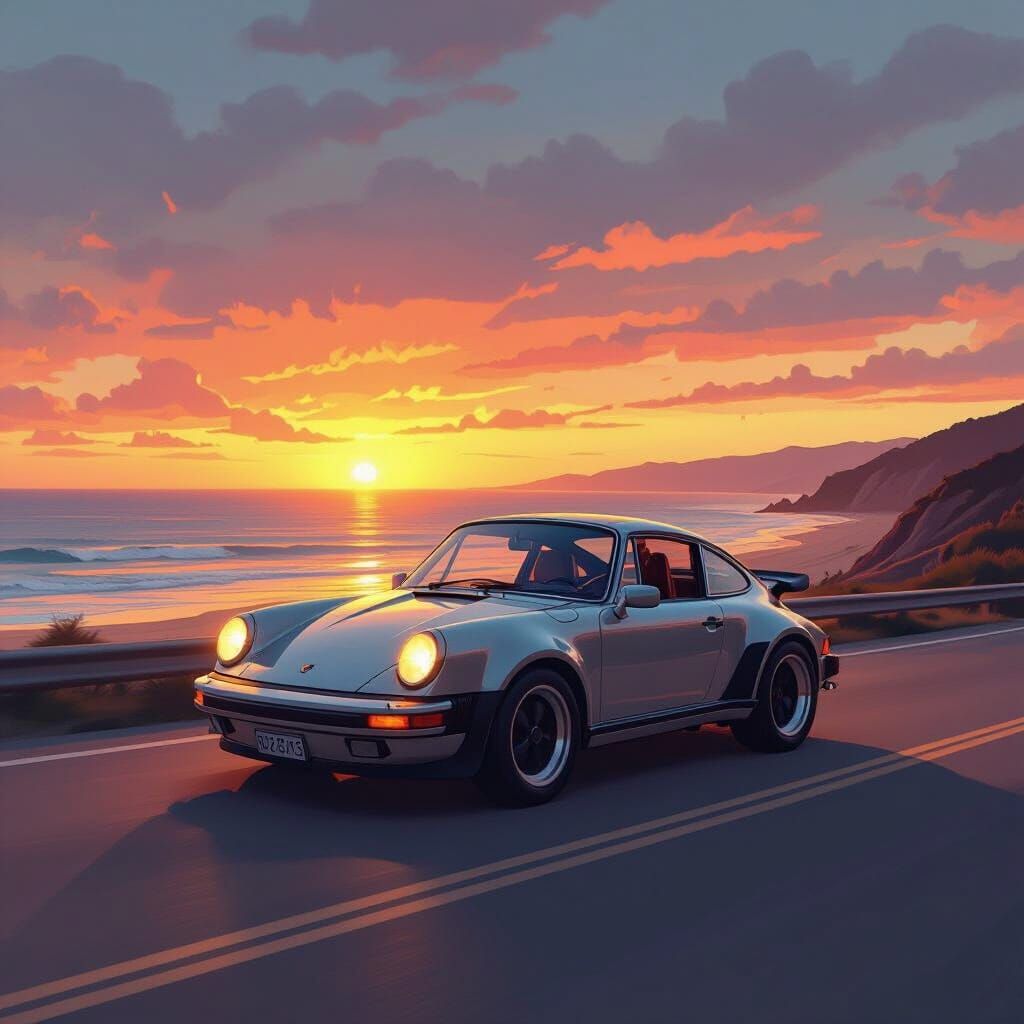 Vintage Porsche 911 in Retro-Futuristic Style