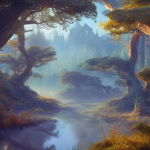 Golden Hour Forest: Detailed Matte Painting