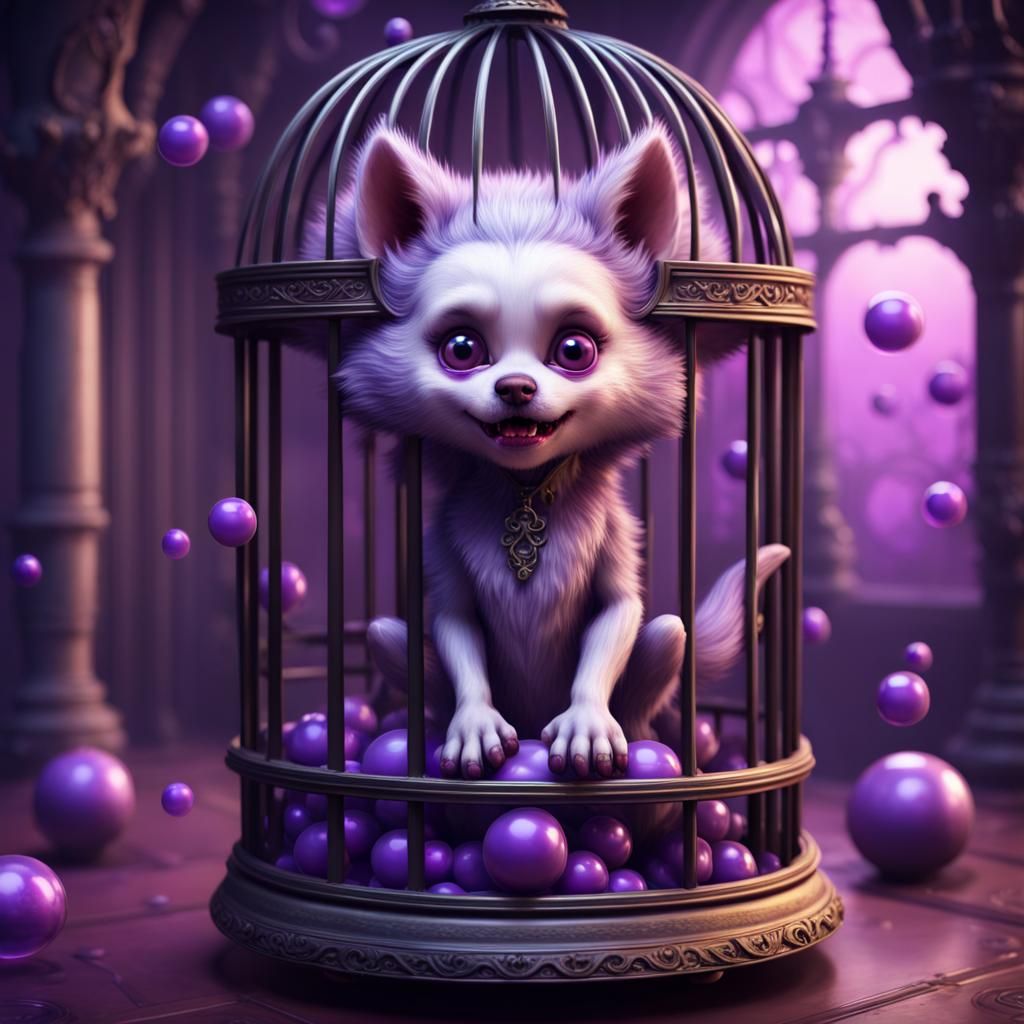 Cute Baby Werewolf in Cage, Mark Ryden Style