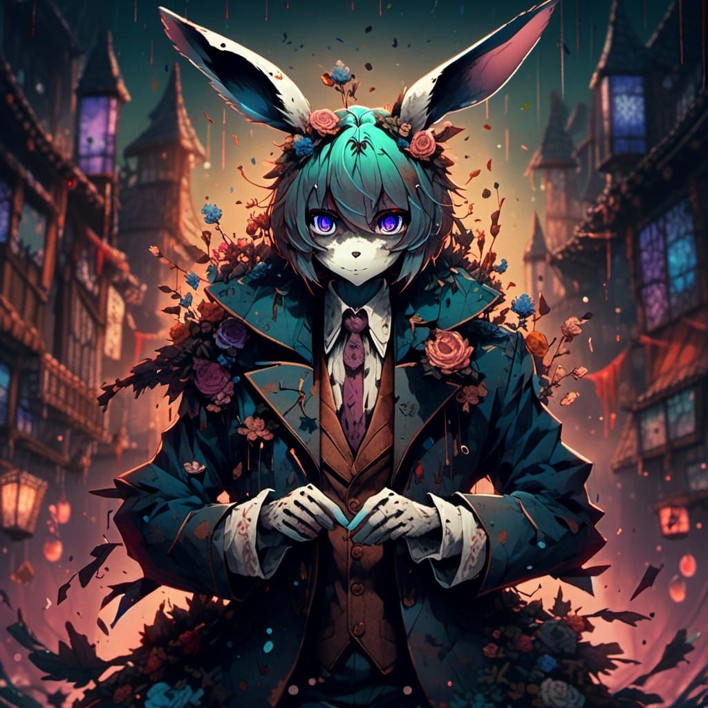 Anthropomorphic Bunnygirl in Vintage Suit Digital Painting