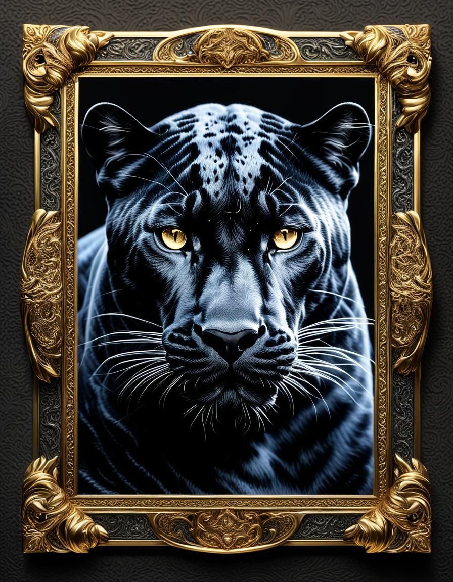 Panther Portrait in Gold Frame Collectible Card Art
