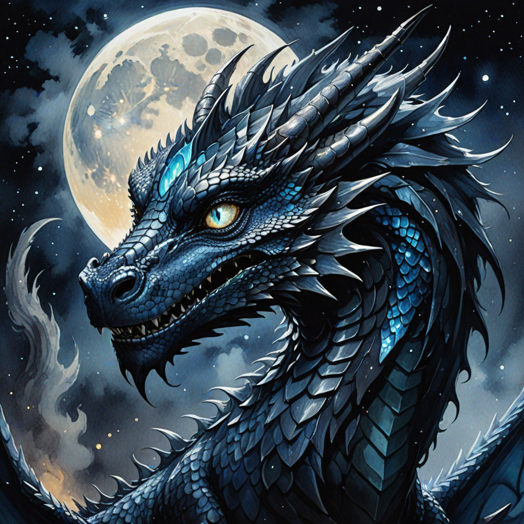 Majestic Dragon Illuminated by Moonlight