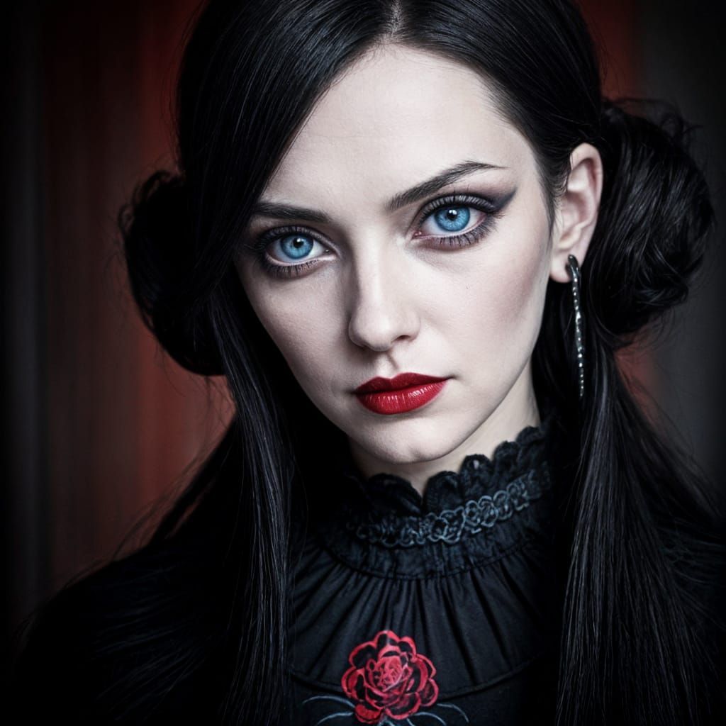 Gothic Old Woman Portrait with Bright Blue Eyes