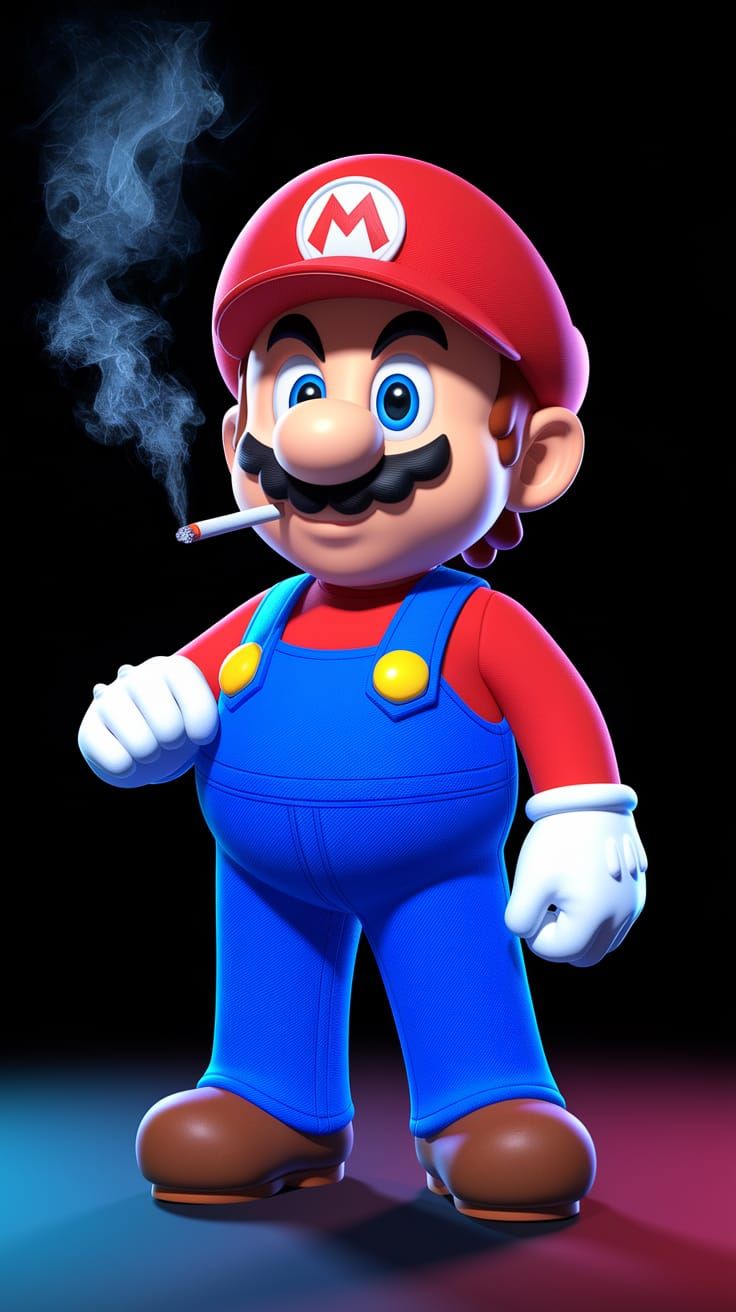 Mario in a Dark Moment, 3D Render