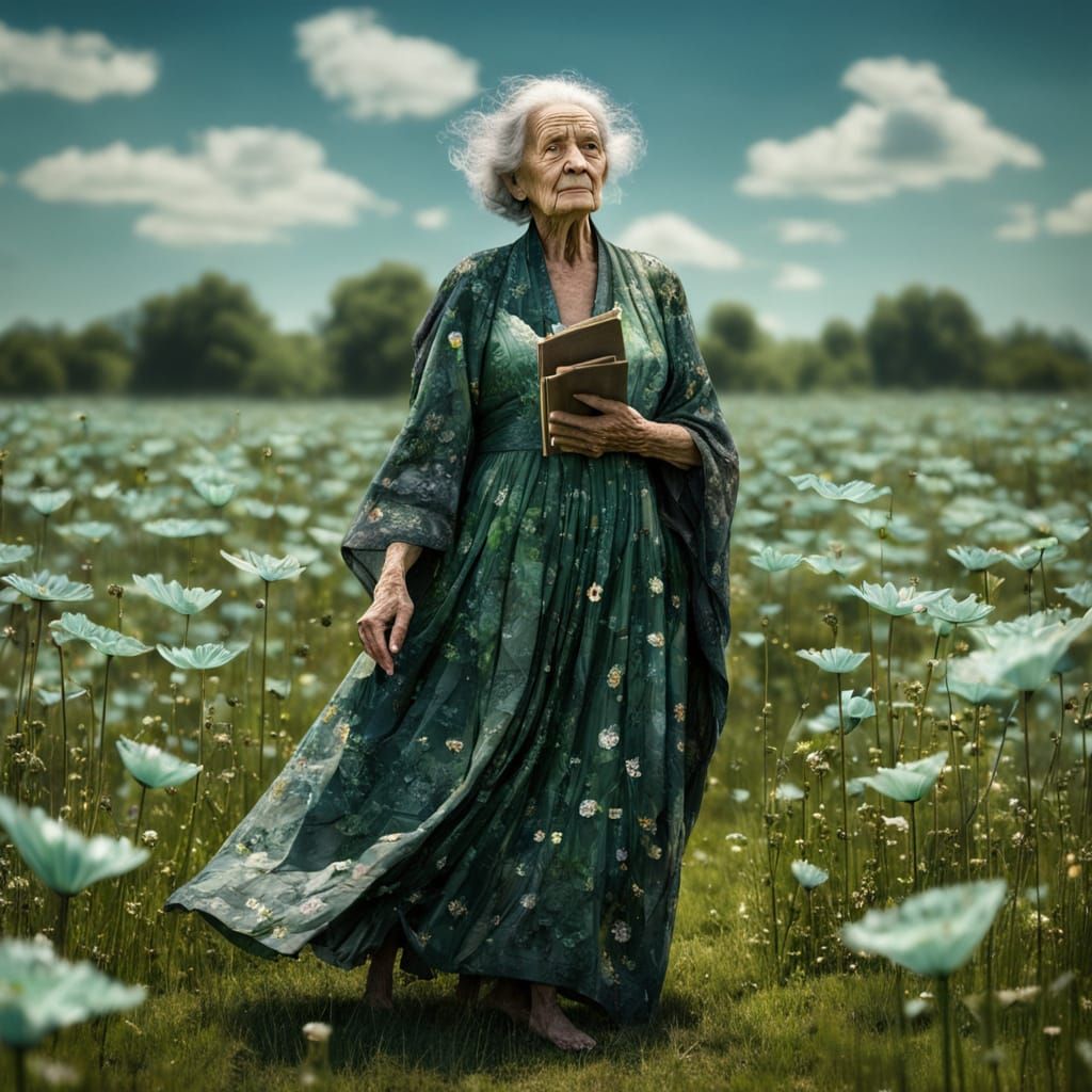 Obsidian-Eyed Woman in Surreal Dreamscape