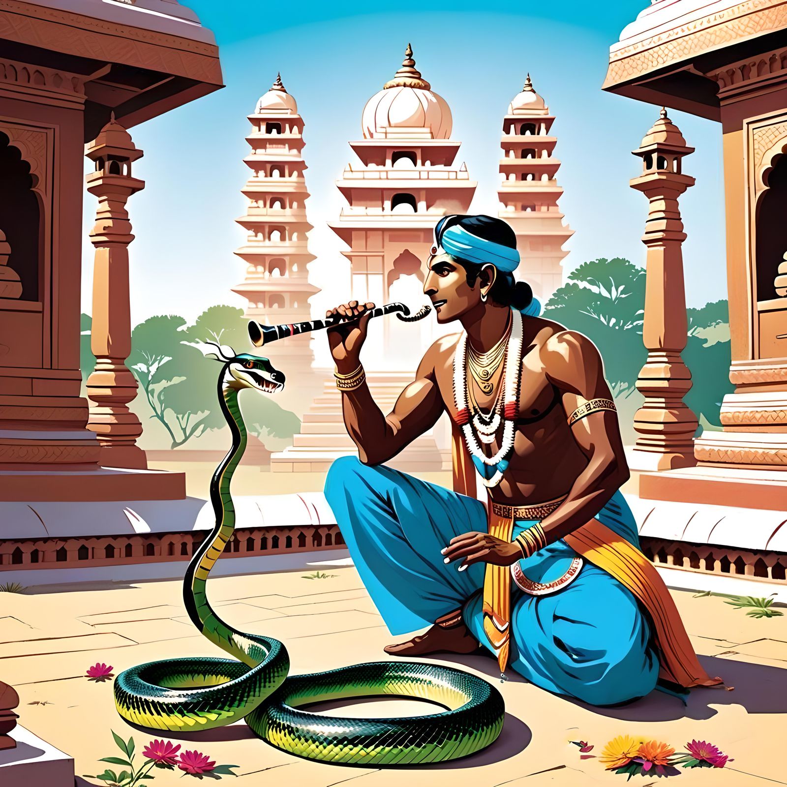 Indian Snake Charmer: Comic Book Illustration