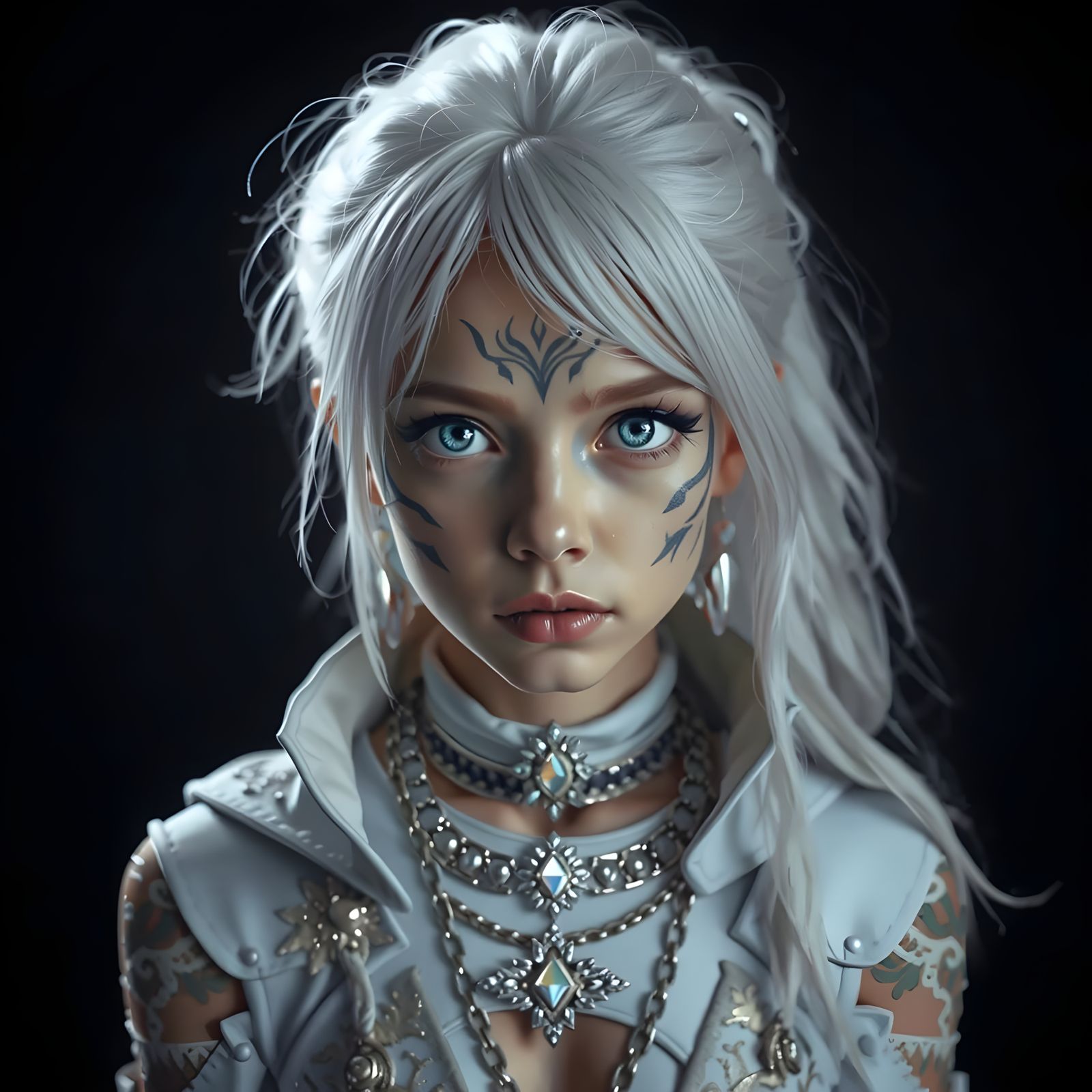 Snow Girl with Magic Tattoos: Photorealistic 4K Fantasy