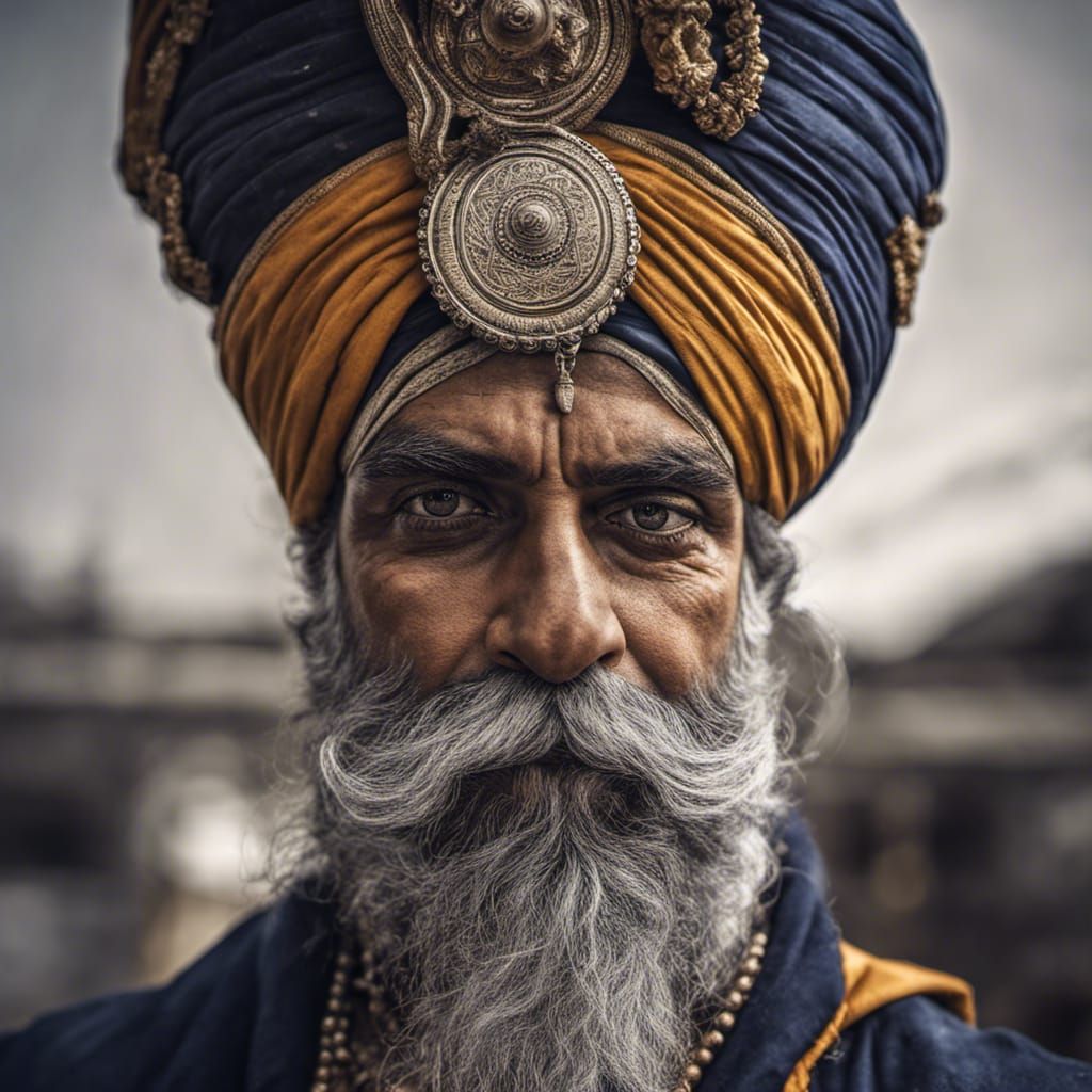 Hyperrealistic Nihang Singh Warrior with Swords