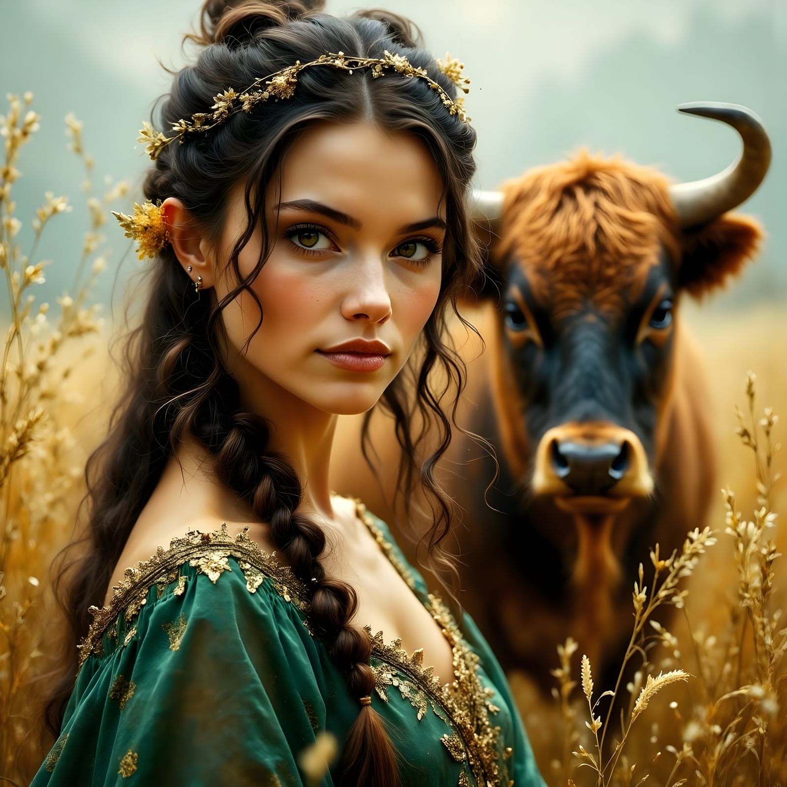 Ethereal Norse Goddess of Ploughing in Whimsical Fantasy Lan...