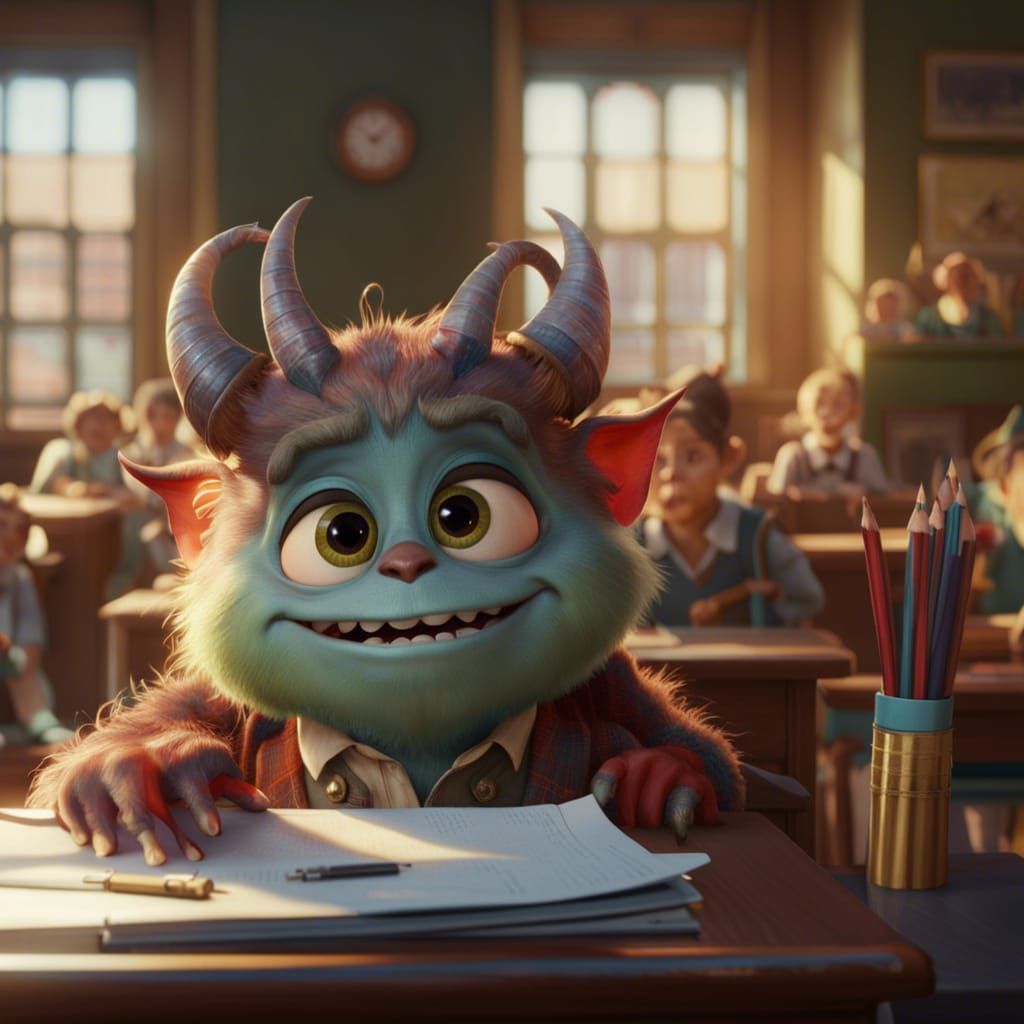 Monster's First Day of School: Pixar-Style Portrait