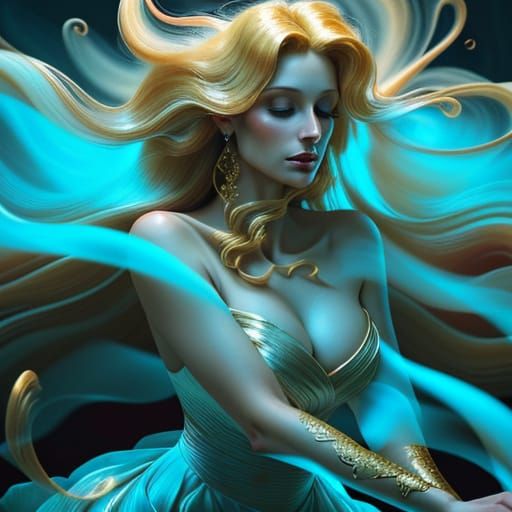 Ethereal Woman in Dreamlike Setting with Golden Light