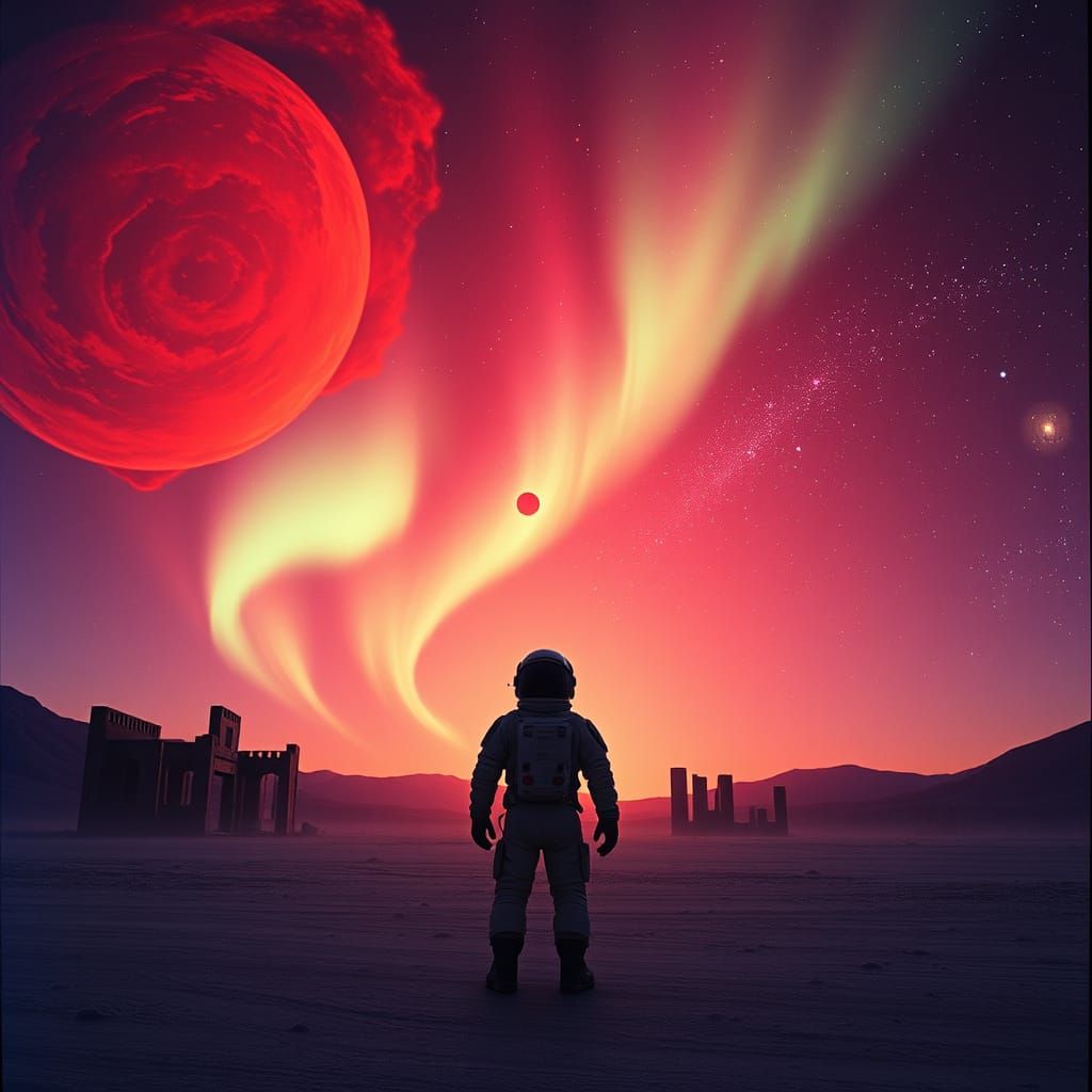 Astronaut on Alien Planet at Twilight: Cinematic Still