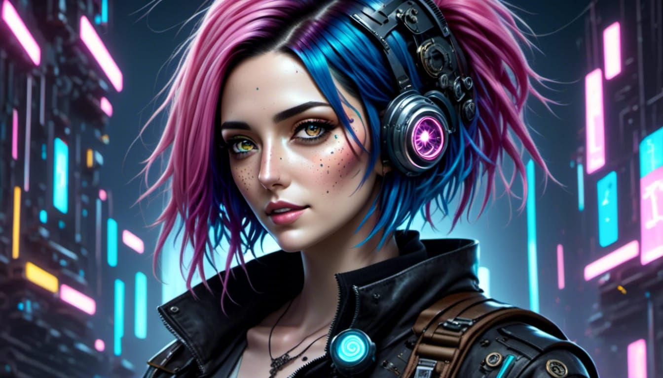 Cyberpunk Character with Steampunk Hat and Robotic Arm