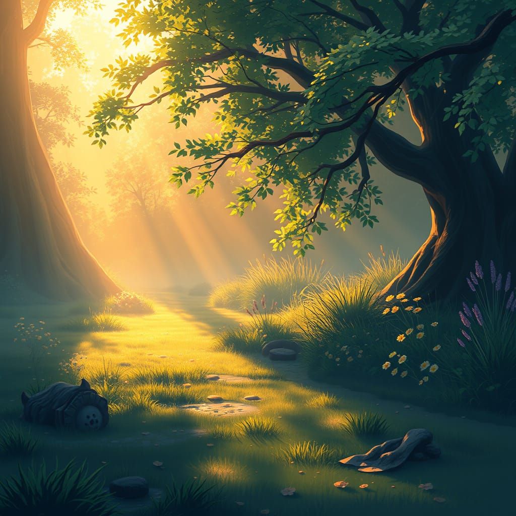 Golden Hour Morning Reflection in Concept Art Style