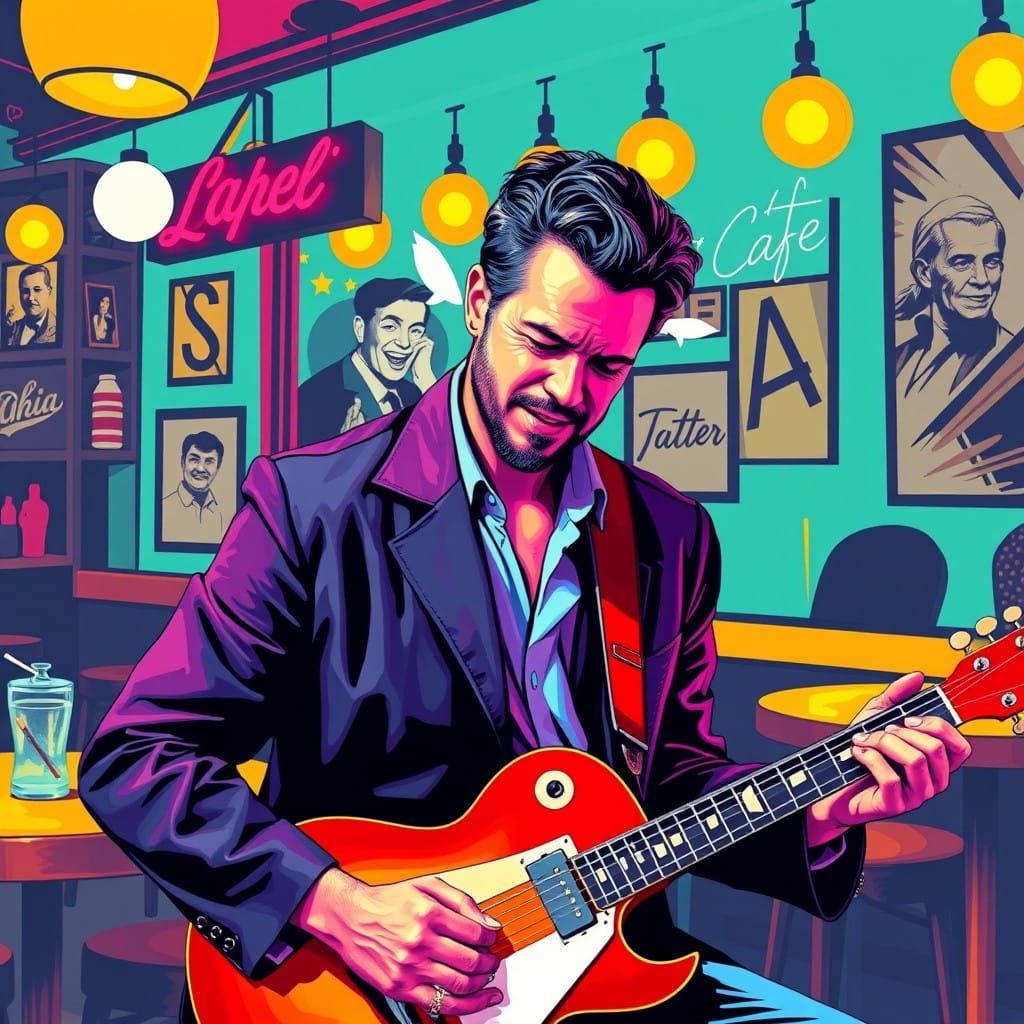 Guitarist in a Pop Art Café Scene