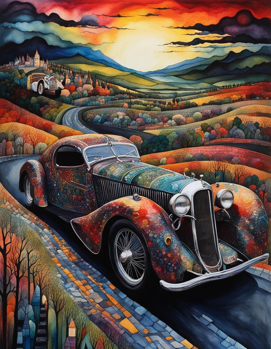 Surreal Le Mans Fantasy in Alcohol Ink
