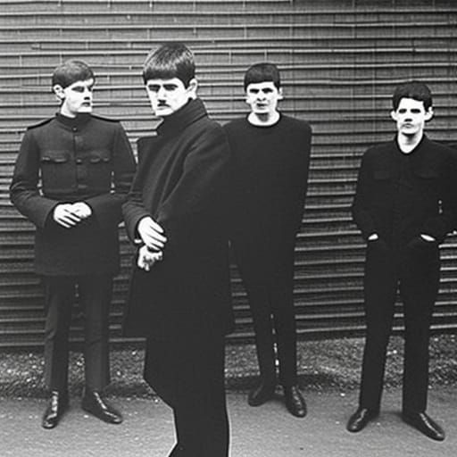 A doodle of a fake postpunk band (basically 4 Ian Curtis’s)