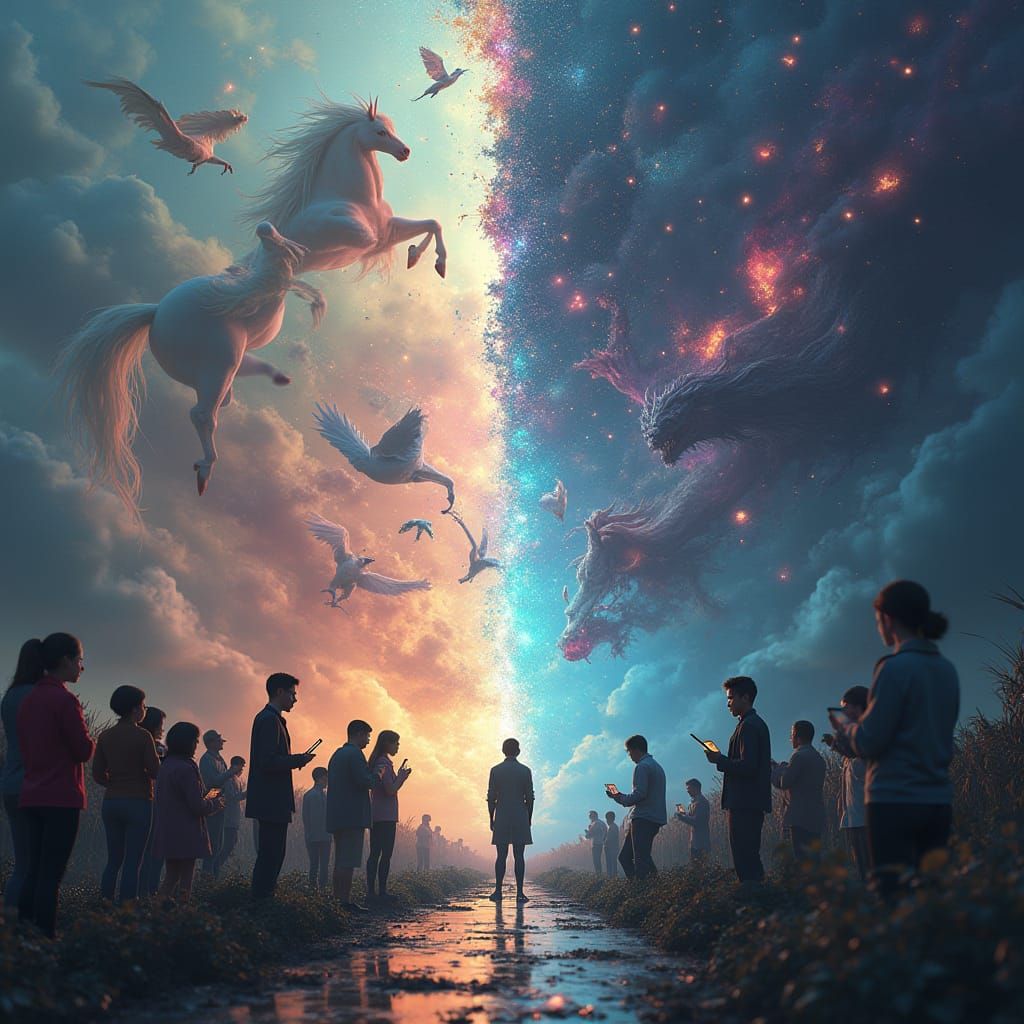 Surreal Digital Art Image: Split Reality in Vibrant Fantasy ...