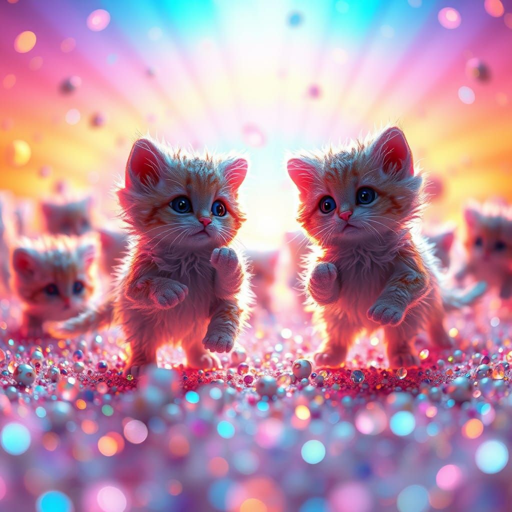 Iridescent Kittens Frolic in Microbiological World: 3D Digit...