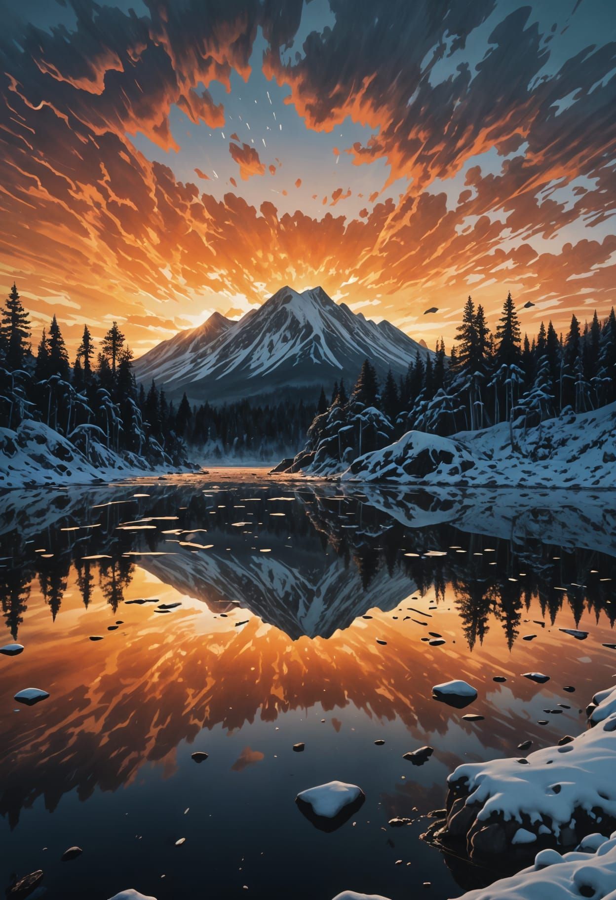 Intricate Snow and Ice Illustration in Gouache Style