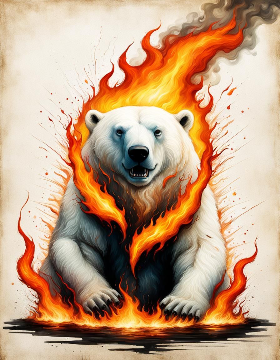 Flaming Polar Bear in Volcanic Hyperspace