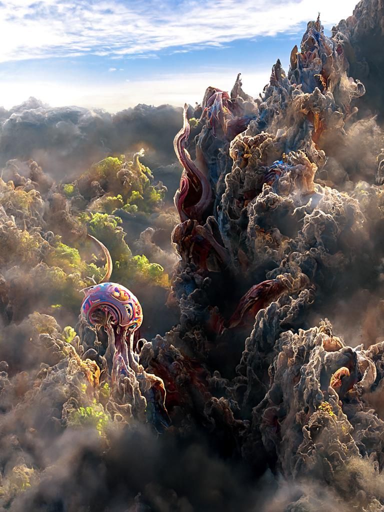 Psychedelic Octopus Emerges from Hellish Landscape