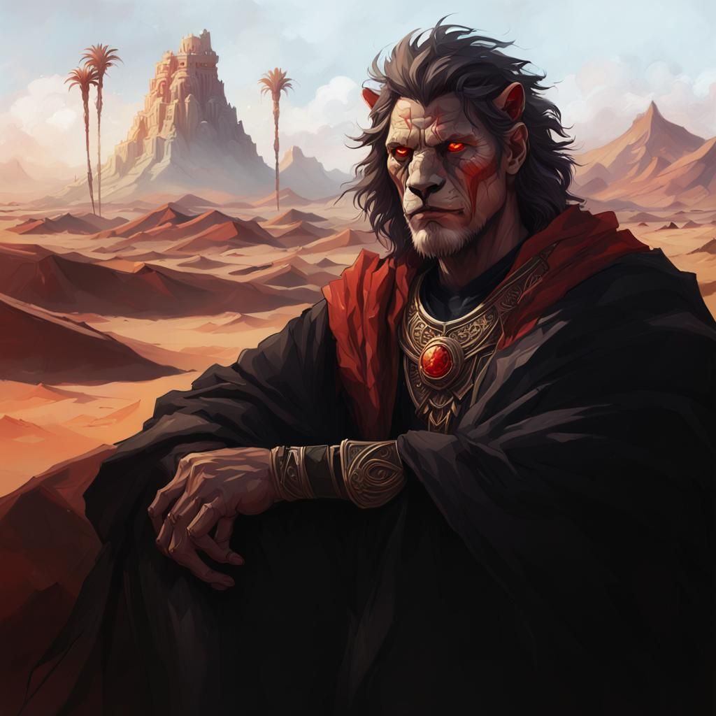 Desert Lion Portrait with Scimitar in Digital Art Style