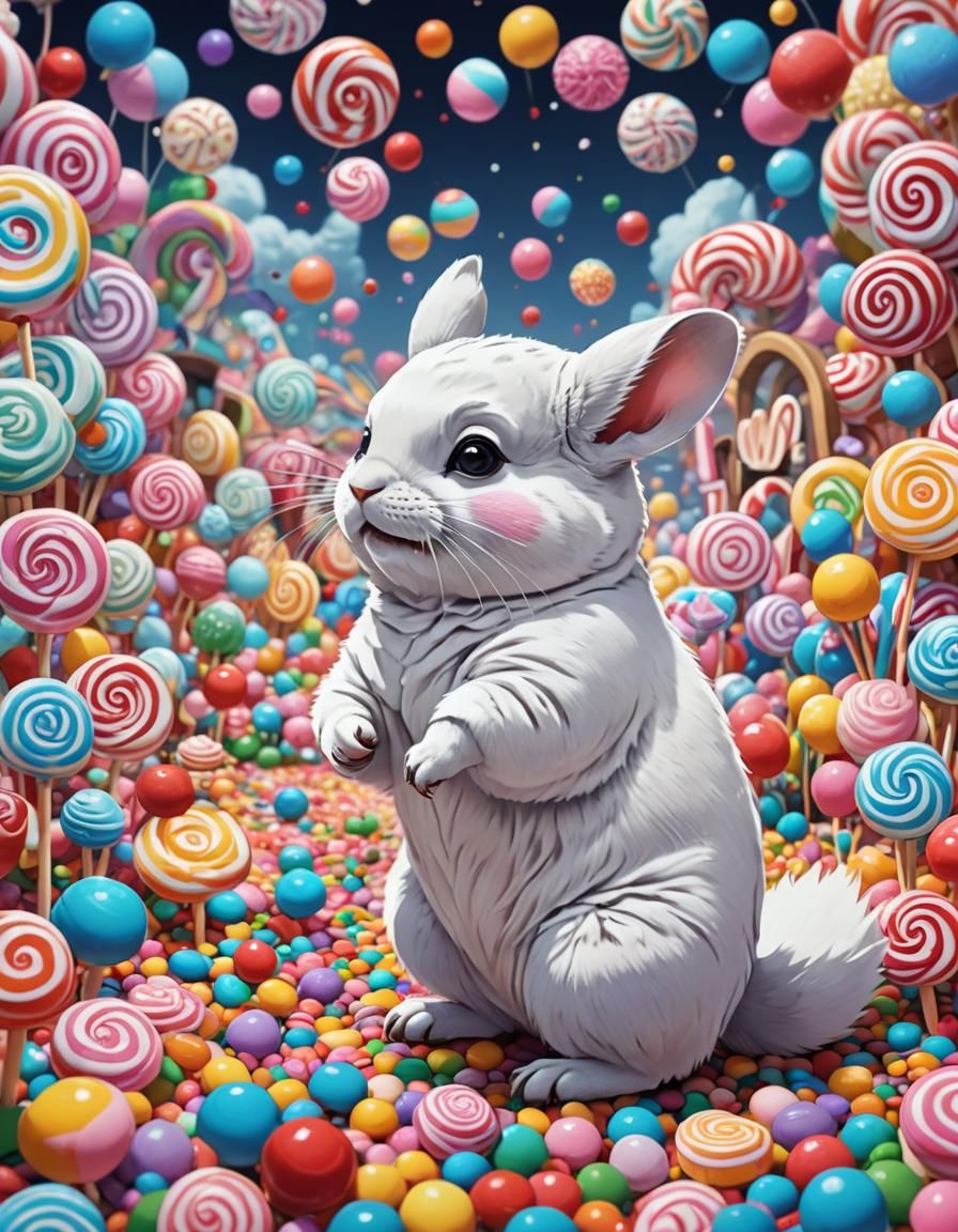 Chinchilla in Candyland: Cel-Shaded Anime Style