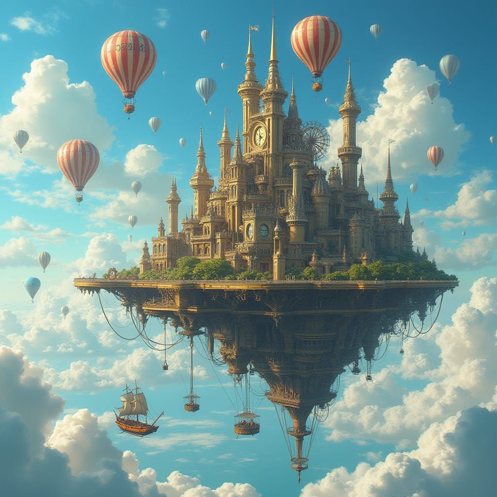 Steampunk Metropolis Drifts Among Clouds, Powered by Clockwo...