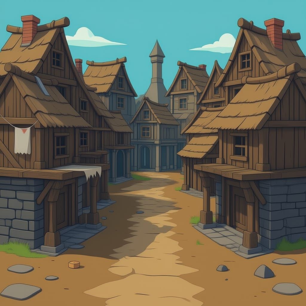 2D Medieval Slum Street Map for Platformer Game