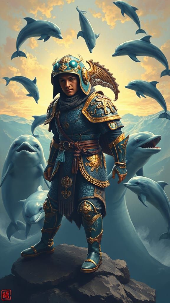 Blue Dragon Warrior in Rococo Renaissance Alienscape