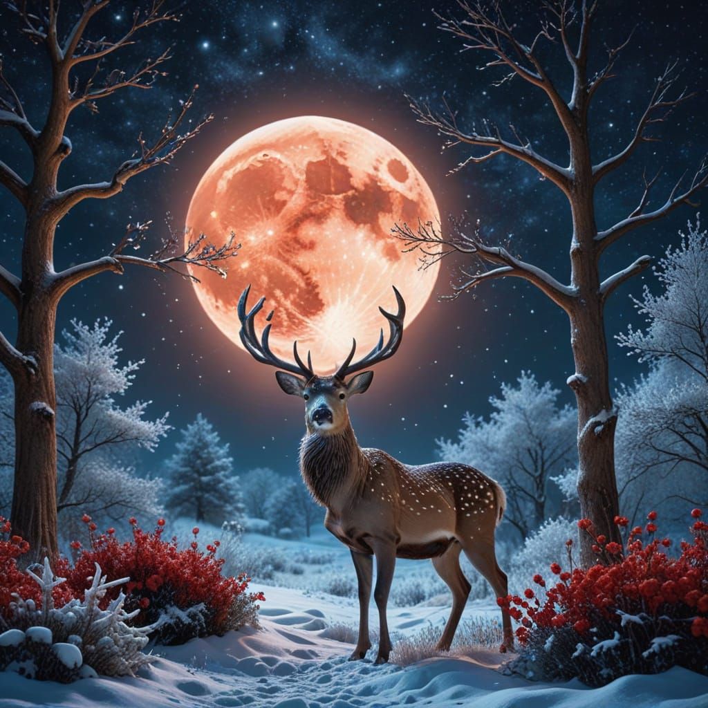 Deer Glistening Under a Full Moon