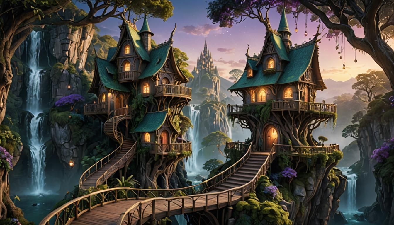 Enchanting Elven Treehouse: Fantasy Concept Art