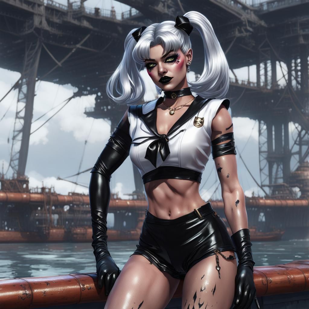 Athletic Goth Sailor Scout in Anime Style