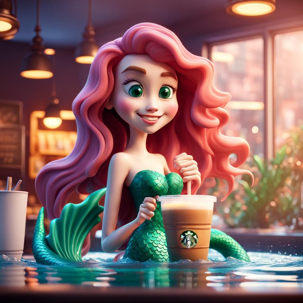 Starbucks Mermaid Underwater: 3D Digital Art