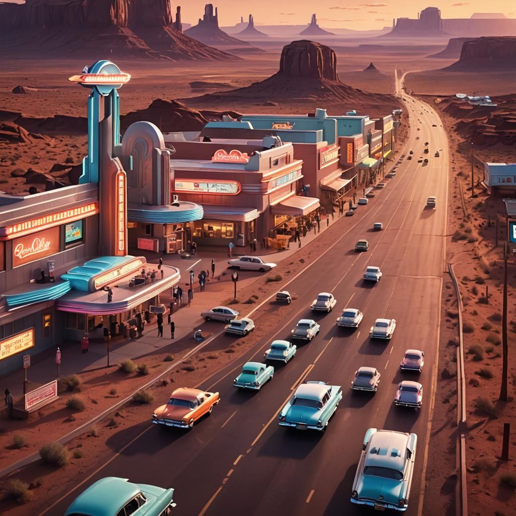 Retro-Futuristic Flying Cars Race Through Monument Valley