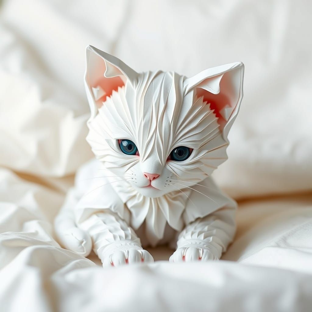 Whimsical Paper Kitten in Soft Focus