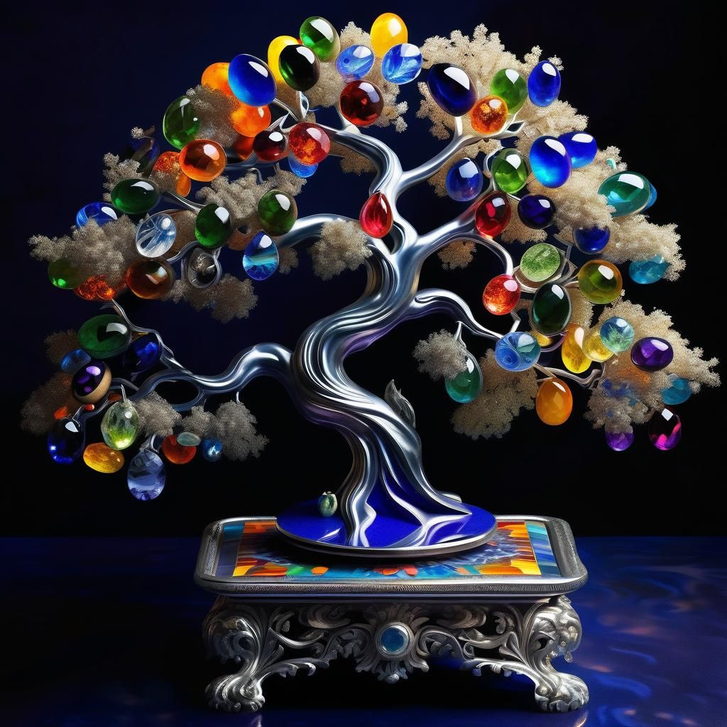 Vibrant Clockwork Olive Tree in Triadic Colors