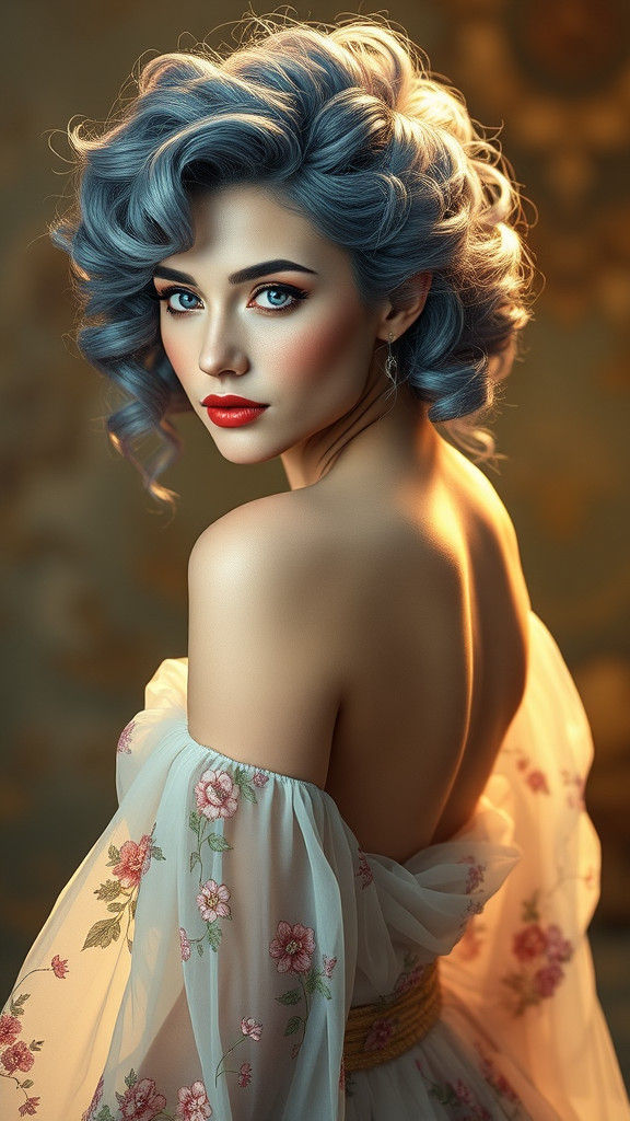 Elegant Woman in Translucent Dress, Digital Art