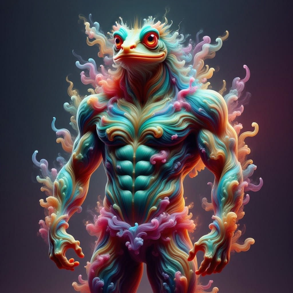 Mystical Frog with Third Eye in Cyberpunk Aesthetic