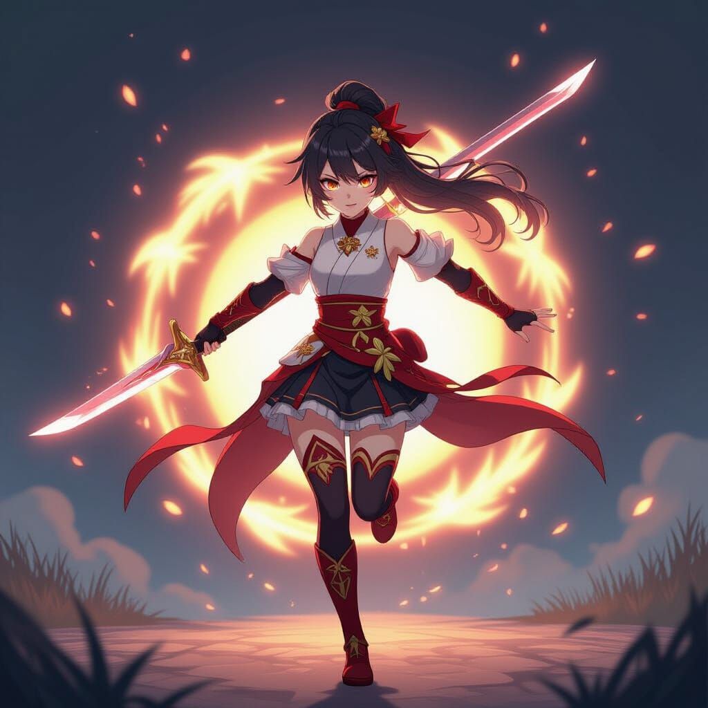 Genshin Impact Style Girl with Glowing Sword
