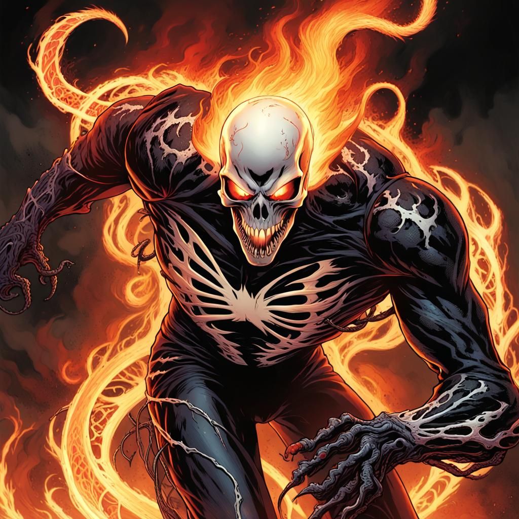 Gothic Horror Comic Art: Ghost Rider Possessed by the Venom....