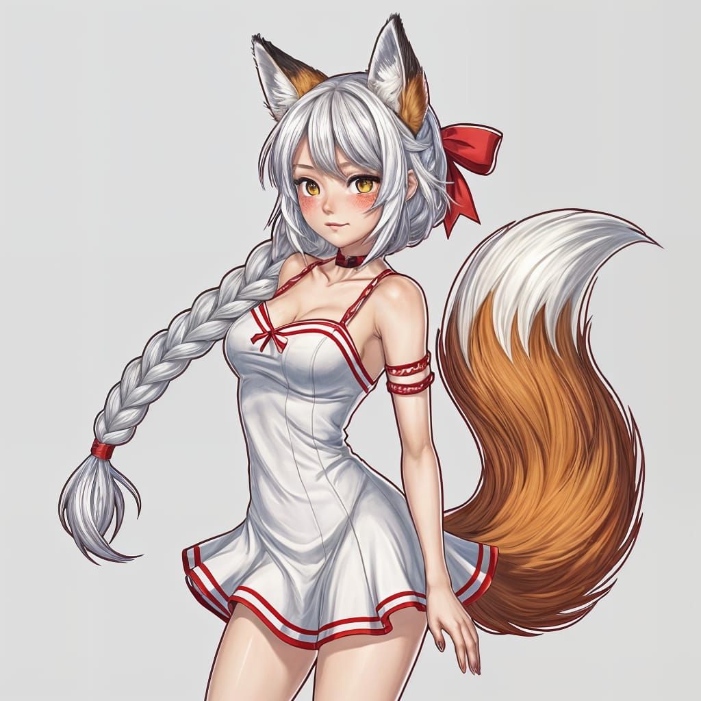 Anime-Style Fox Girl with Elegant Hair and Gentle Expression
