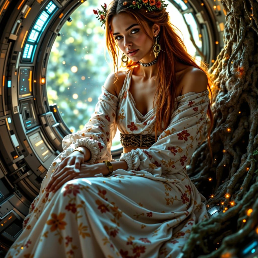 Space Queen with Crown in Art Nouveau Style