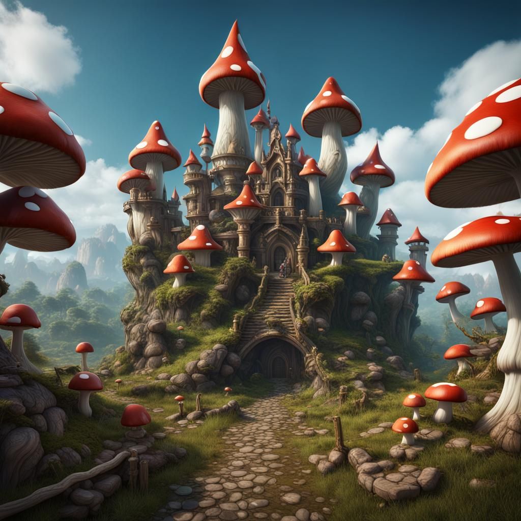 Fantastical Mushroom Kingdom: Detailed Matte Painting